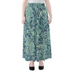 Blue Sky Paisley Bohemian Pattern Print Chiffon Maxi Skirt