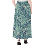 Blue Sky Paisley Bohemian Pattern Print Chiffon Maxi Skirt