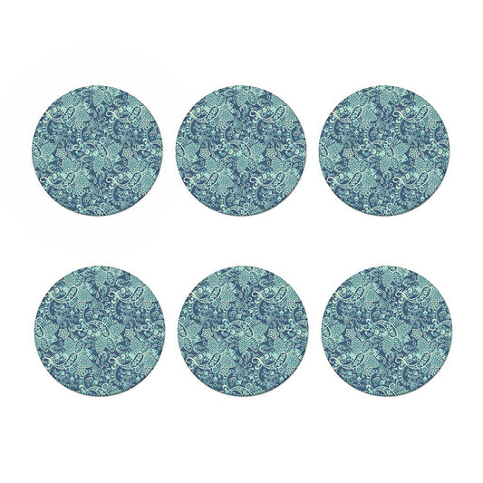 Blue Sky Paisley Bohemian Pattern Print Coaster Set