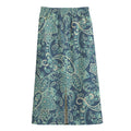 Blue Sky Paisley Bohemian Pattern Print Cotton Front Slit Maxi Skirt