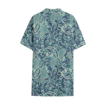 Blue Sky Paisley Bohemian Pattern Print Cotton Hawaiian Shirt
