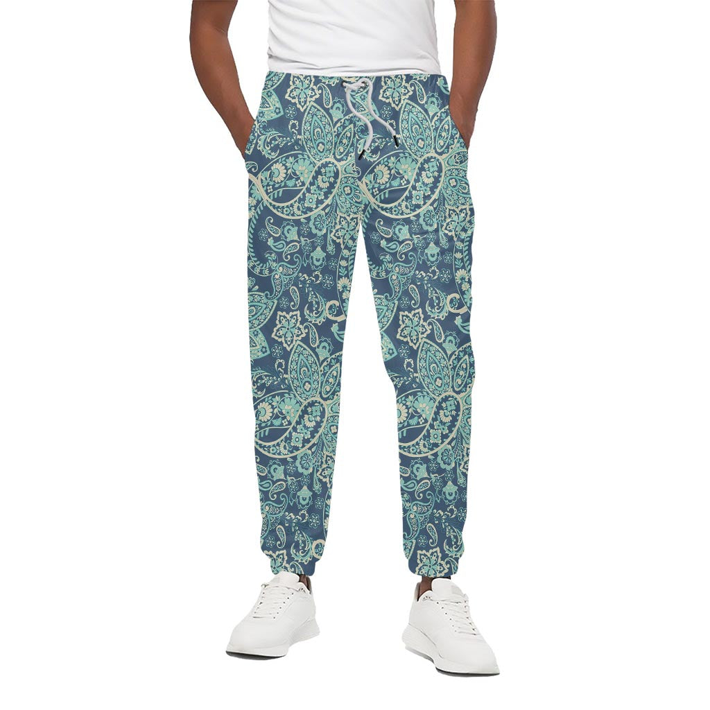 Blue Sky Paisley Bohemian Pattern Print Cotton Pants