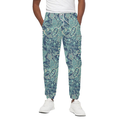 Blue Sky Paisley Bohemian Pattern Print Cotton Pants