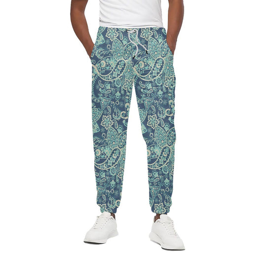 Blue Sky Paisley Bohemian Pattern Print Cotton Pants