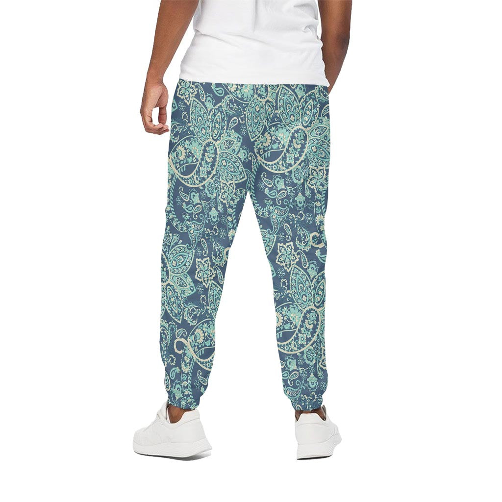 Blue Sky Paisley Bohemian Pattern Print Cotton Pants