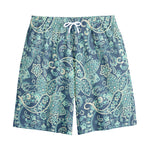 Blue Sky Paisley Bohemian Pattern Print Cotton Shorts