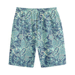 Blue Sky Paisley Bohemian Pattern Print Cotton Shorts