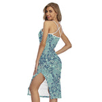 Blue Sky Paisley Bohemian Pattern Print Cross Back Cami Dress