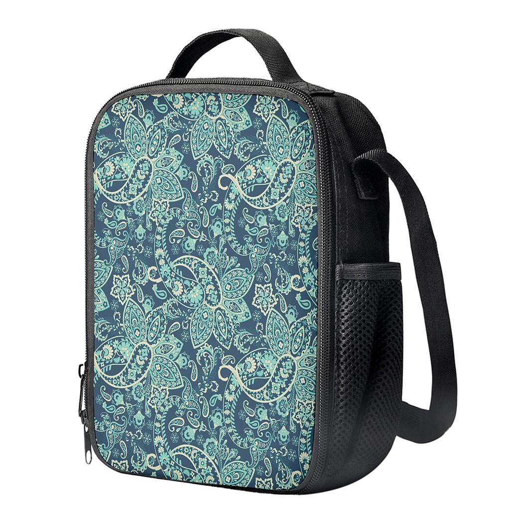 Blue Sky Paisley Bohemian Pattern Print Crossbody Lunch Bag