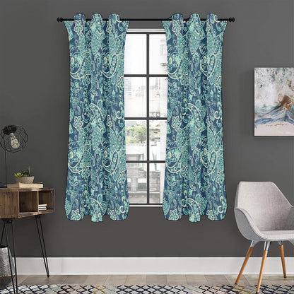 Blue Sky Paisley Bohemian Pattern Print Curtain