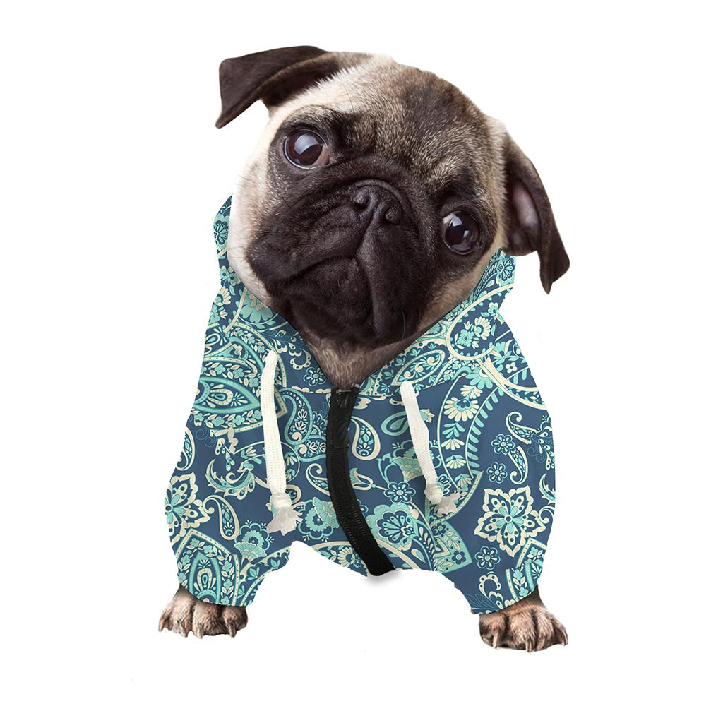 Blue Sky Paisley Bohemian Pattern Print Dog Zip Up Hoodie
