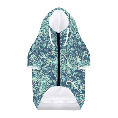 Blue Sky Paisley Bohemian Pattern Print Dog Zip Up Hoodie