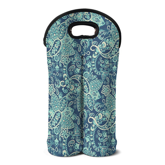 Blue Sky Paisley Bohemian Pattern Print Double Neoprene Wine Tote