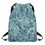 Blue Sky Paisley Bohemian Pattern Print Drawstring Backpack