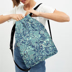 Blue Sky Paisley Bohemian Pattern Print Drawstring Backpack
