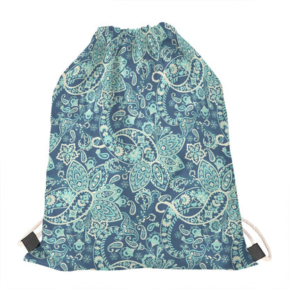 Blue Sky Paisley Bohemian Pattern Print Drawstring Bag