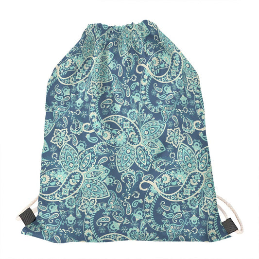 Blue Sky Paisley Bohemian Pattern Print Drawstring Bag
