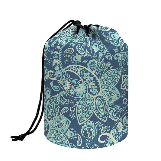 Blue Sky Paisley Bohemian Pattern Print Drawstring Makeup Bag