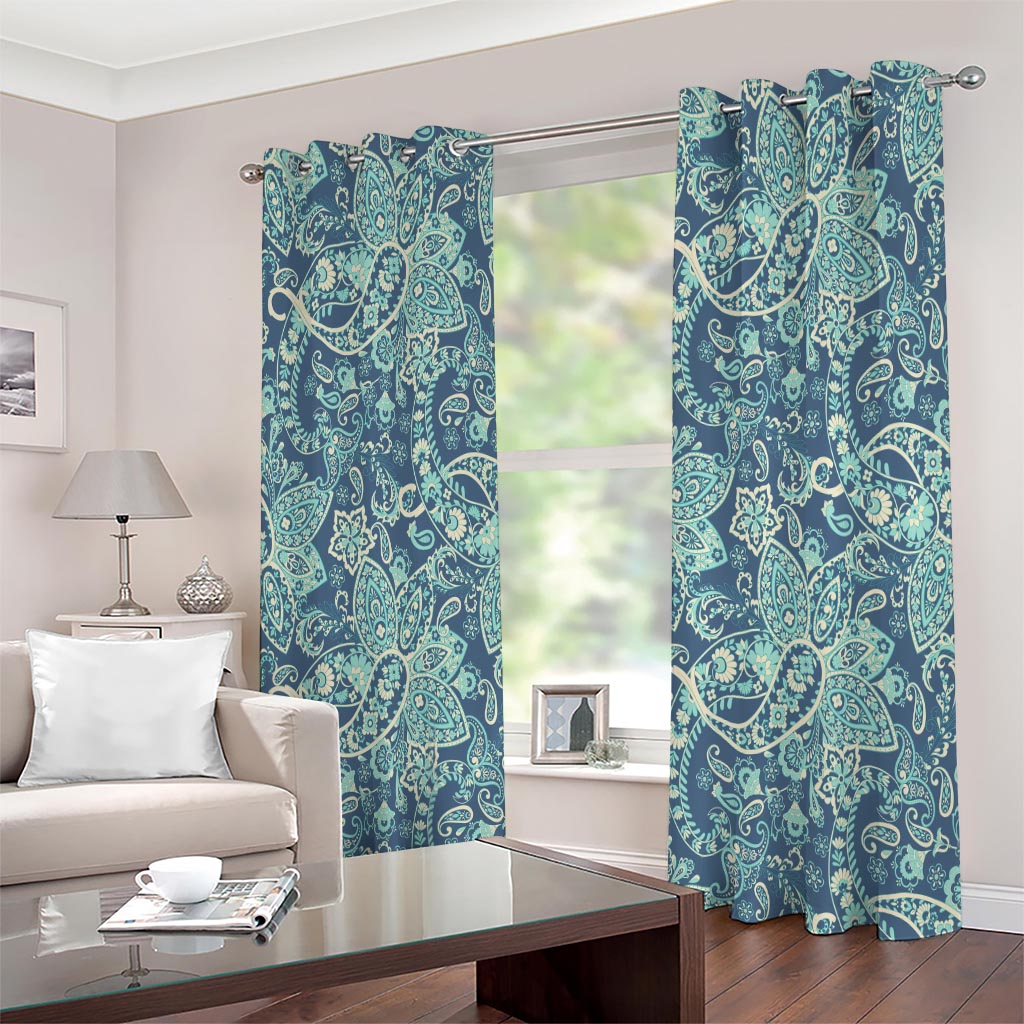 Blue Sky Paisley Bohemian Pattern Print Extra Wide Grommet Curtains