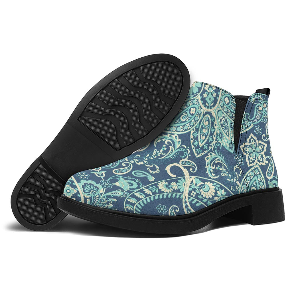 Blue Sky Paisley Bohemian Pattern Print Flat Ankle Boots