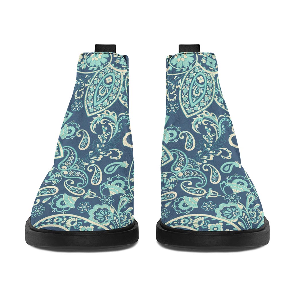 Blue Sky Paisley Bohemian Pattern Print Flat Ankle Boots