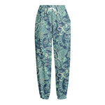 Blue Sky Paisley Bohemian Pattern Print Fleece Lined Knit Pants