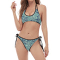 Blue Sky Paisley Bohemian Pattern Print Halter Scoop Tie Side Bikini