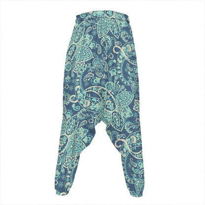 Blue Sky Paisley Bohemian Pattern Print Hammer Pants