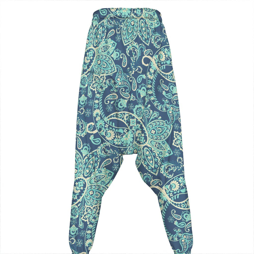 Blue Sky Paisley Bohemian Pattern Print Hammer Pants
