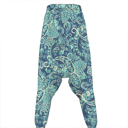Blue Sky Paisley Bohemian Pattern Print Hammer Pants