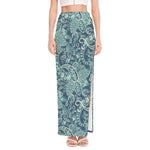 Blue Sky Paisley Bohemian Pattern Print High Slit Maxi Skirt