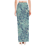 Blue Sky Paisley Bohemian Pattern Print High Slit Maxi Skirt