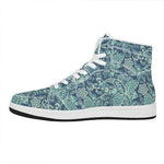 Blue Sky Paisley Bohemian Pattern Print High Top Leather Sneakers