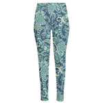 Blue Sky Paisley Bohemian Pattern Print High-Waisted Pocket Leggings