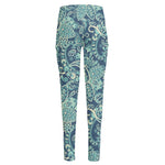 Blue Sky Paisley Bohemian Pattern Print High-Waisted Pocket Leggings