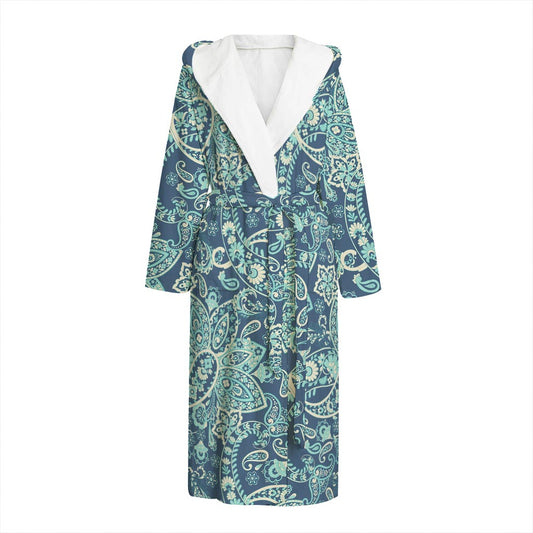 Blue Sky Paisley Bohemian Pattern Print Hooded Bathrobe