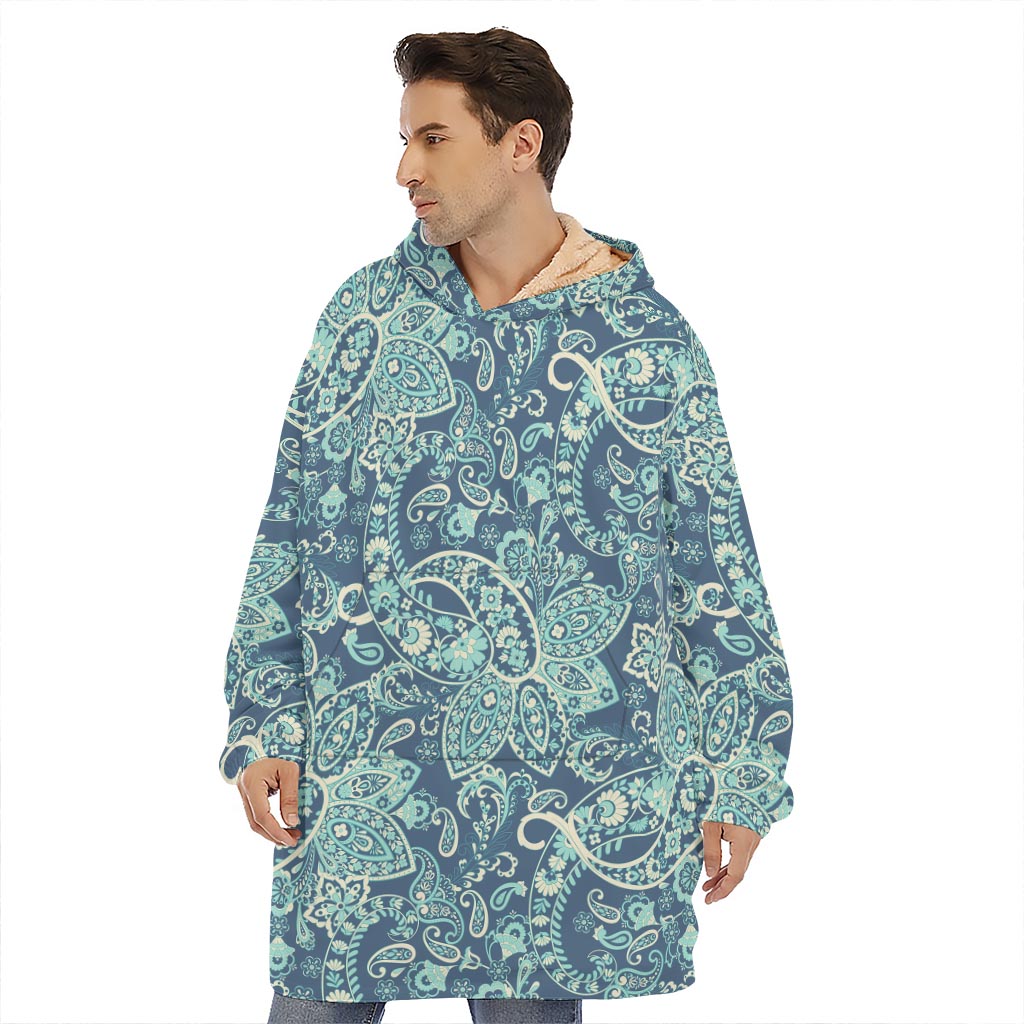 Blue Sky Paisley Bohemian Pattern Print Hoodie Blanket