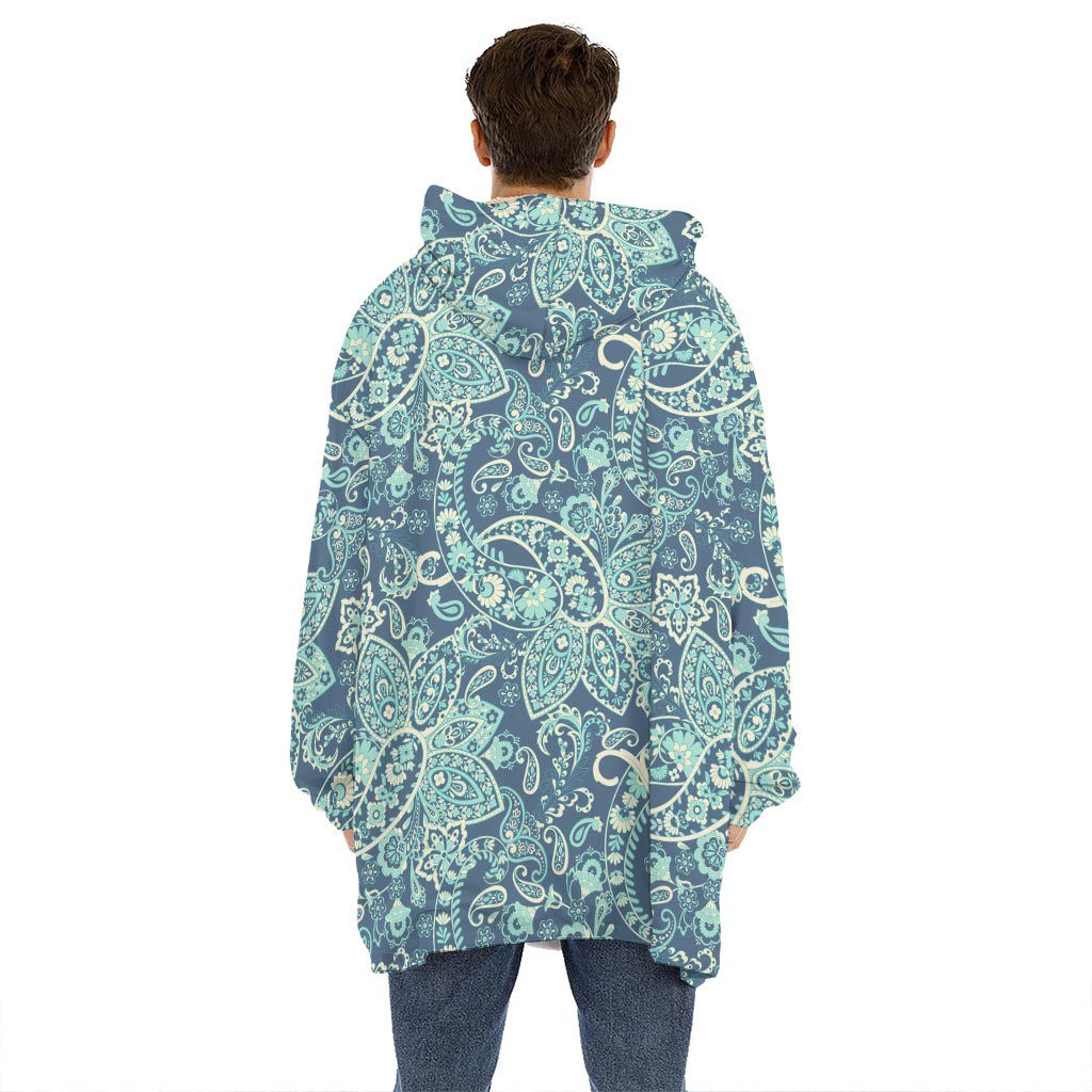 Blue Sky Paisley Bohemian Pattern Print Hoodie Blanket