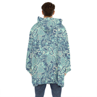 Blue Sky Paisley Bohemian Pattern Print Hoodie Blanket