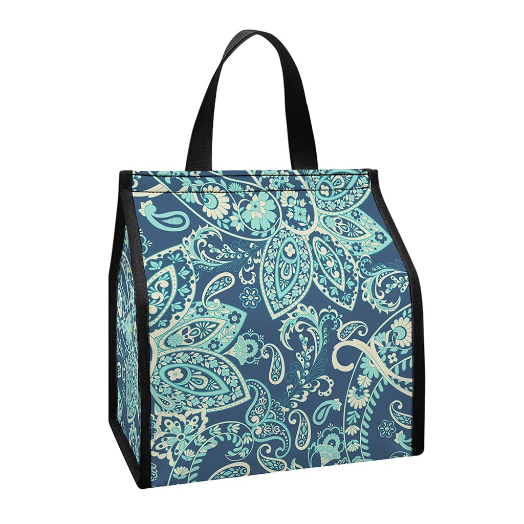 Blue Sky Paisley Bohemian Pattern Print Insulated Lunch Tote