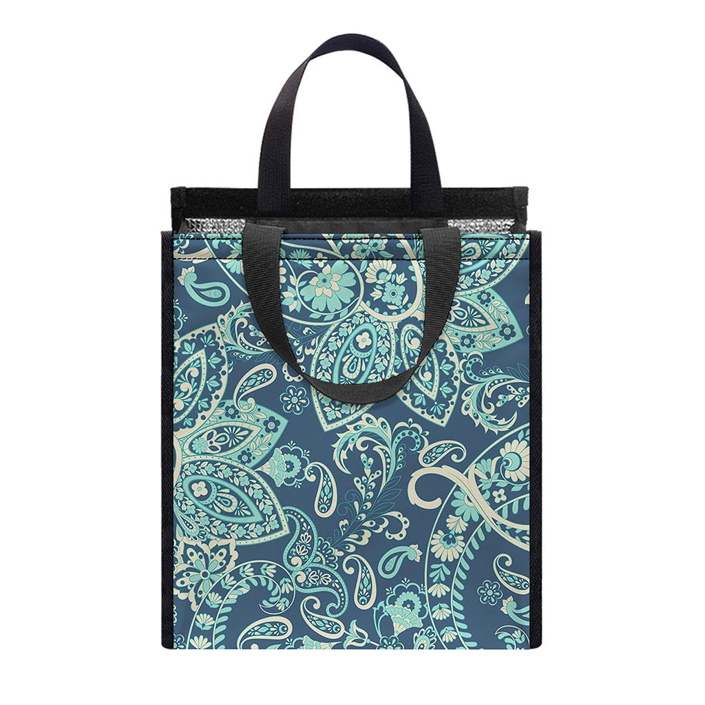 Blue Sky Paisley Bohemian Pattern Print Insulated Lunch Tote