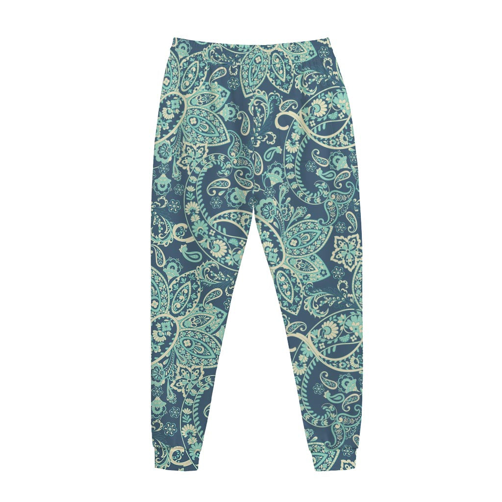 Blue Sky Paisley Bohemian Pattern Print Jogger Pants
