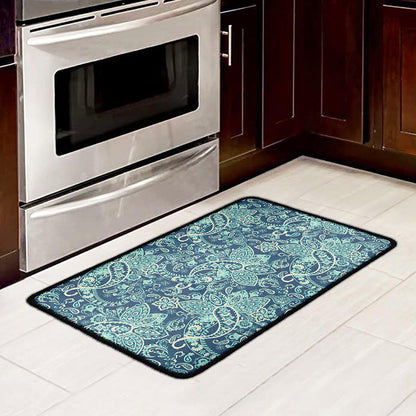 Blue Sky Paisley Bohemian Pattern Print Kitchen Mat