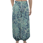 Blue Sky Paisley Bohemian Pattern Print Lantern Pants