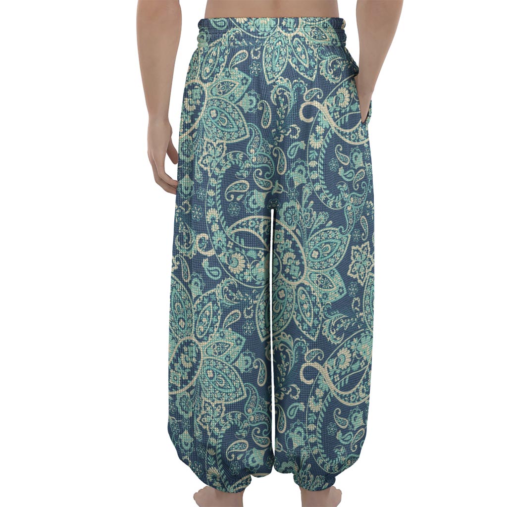 Blue Sky Paisley Bohemian Pattern Print Lantern Pants