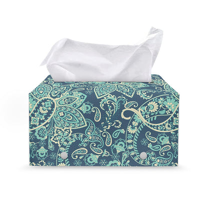 Blue Sky Paisley Bohemian Pattern Print Leather Tissue Box Cover
