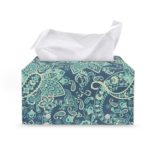 Blue Sky Paisley Bohemian Pattern Print Leather Tissue Box Cover