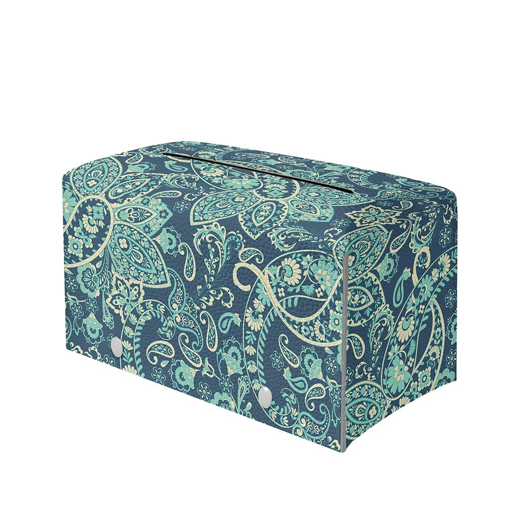 Blue Sky Paisley Bohemian Pattern Print Leather Tissue Box Cover