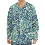 Blue Sky Paisley Bohemian Pattern Print Long Sleeve Baseball Jersey