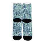 Blue Sky Paisley Bohemian Pattern Print Long Socks